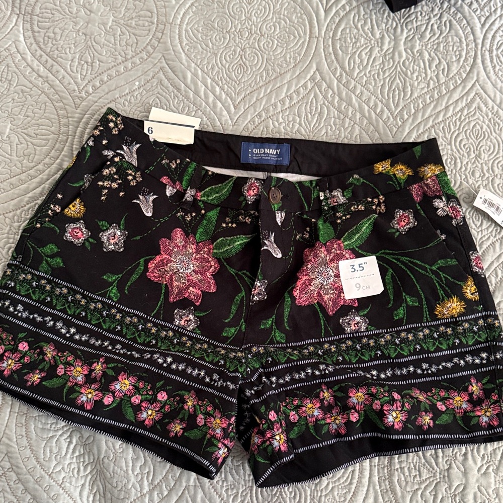 Old Navy Black Shorts with Floral Embroidery